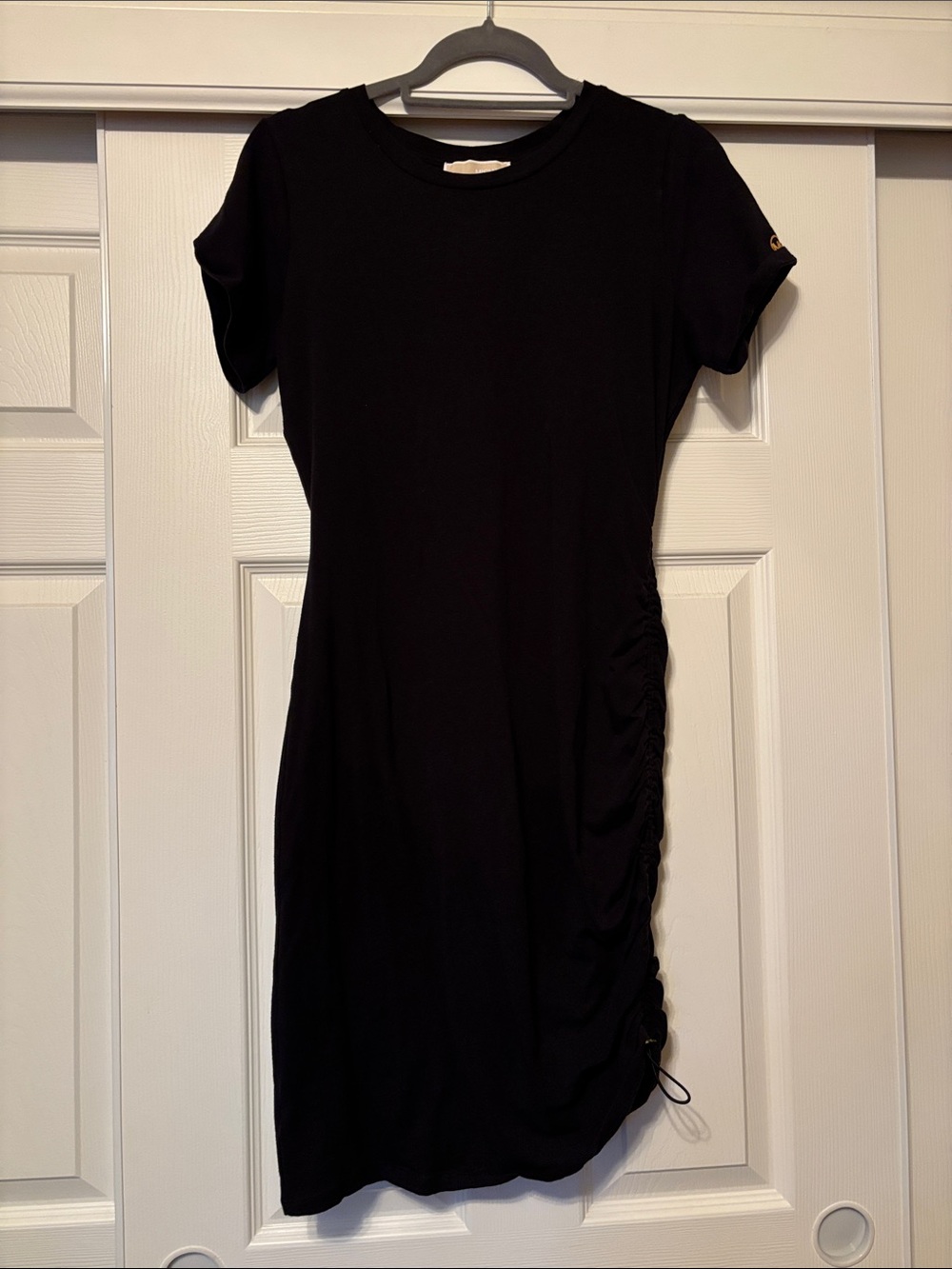 Michael Kors Black Short Sleeve Ruched Midi Dress